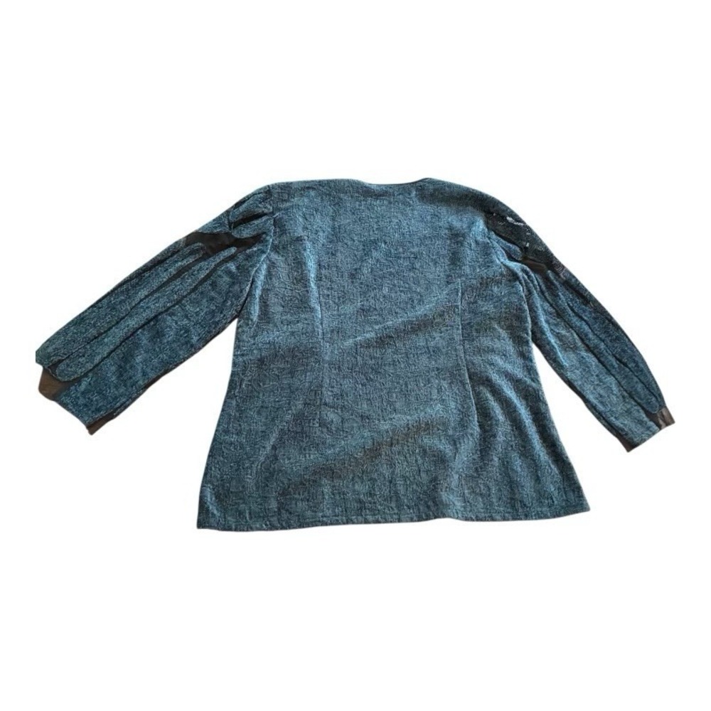 Chicos Size 2 Brushed Velvet Lace Boho Open Jacket Shirt Blue Long Sleeve - Picture 5 of 8